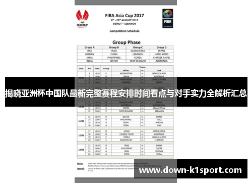 揭晓亚洲杯中国队最新完整赛程安排时间看点与对手实力全解析汇总